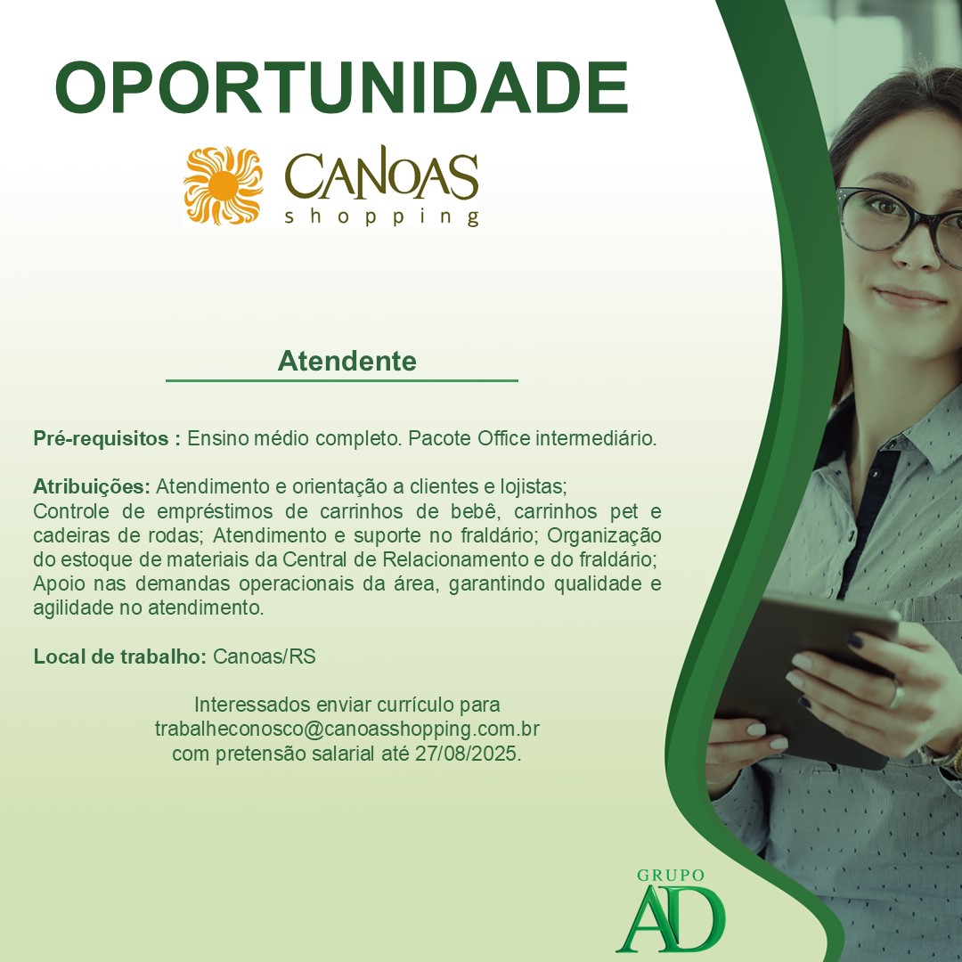 CanoasShopping's tweet photo. #vaga #emprego #atendimento #oportunidade https://t.co/opVFlUPnFH