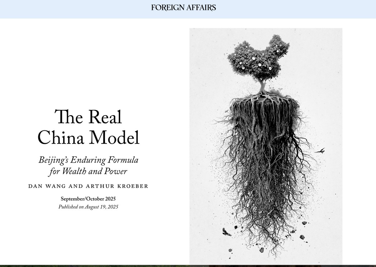 Yeah, you can tell I've spent my morning reading <a href="/ForeignAffairs/">Foreign Affairs</a>. Ahead of <a href="/danwwang/">Dan Wang</a> 's book "Breakneck" coming out later this week I think — I'm interviewing him for the <a href="/SinicaPodcast/">Sinica Podcast</a> tomorrow morning — do read this excellent piece co-authored with <a href="/arkroeber/">Arthur Kroeber</a>. Gift link below.