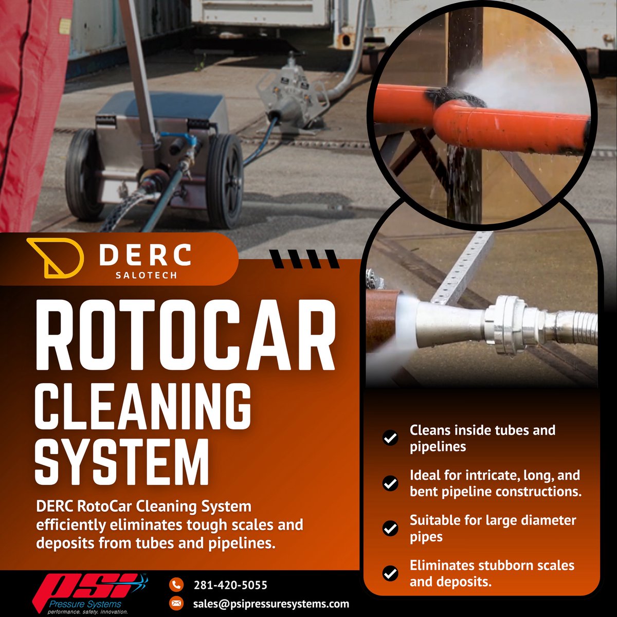 PSIpumpmonkey's tweet photo. 🚧 Still cleaning pipes the hard way?
Meet the DERC Salotech RotoCar—hands-free pipe cleaning from PSI Pressure Systems.

✔️ Safer: Operators stay clear
✔️ Powerful: 1500–3000 bar
✔️ Faster: Up to 40% quicker cleanouts

Less risk. More results. Smarter pipeline cleaning. https://t.co/a7EEkiytzV