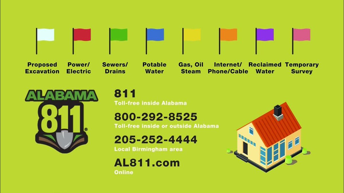 Do you know what the colors mean?

The use of the various colors helps to indicate the different types of utilities.  Know what's below, 811 before you dig!

And be sure to always verify that all utilities have responded to your request, even if your wait period has ended.