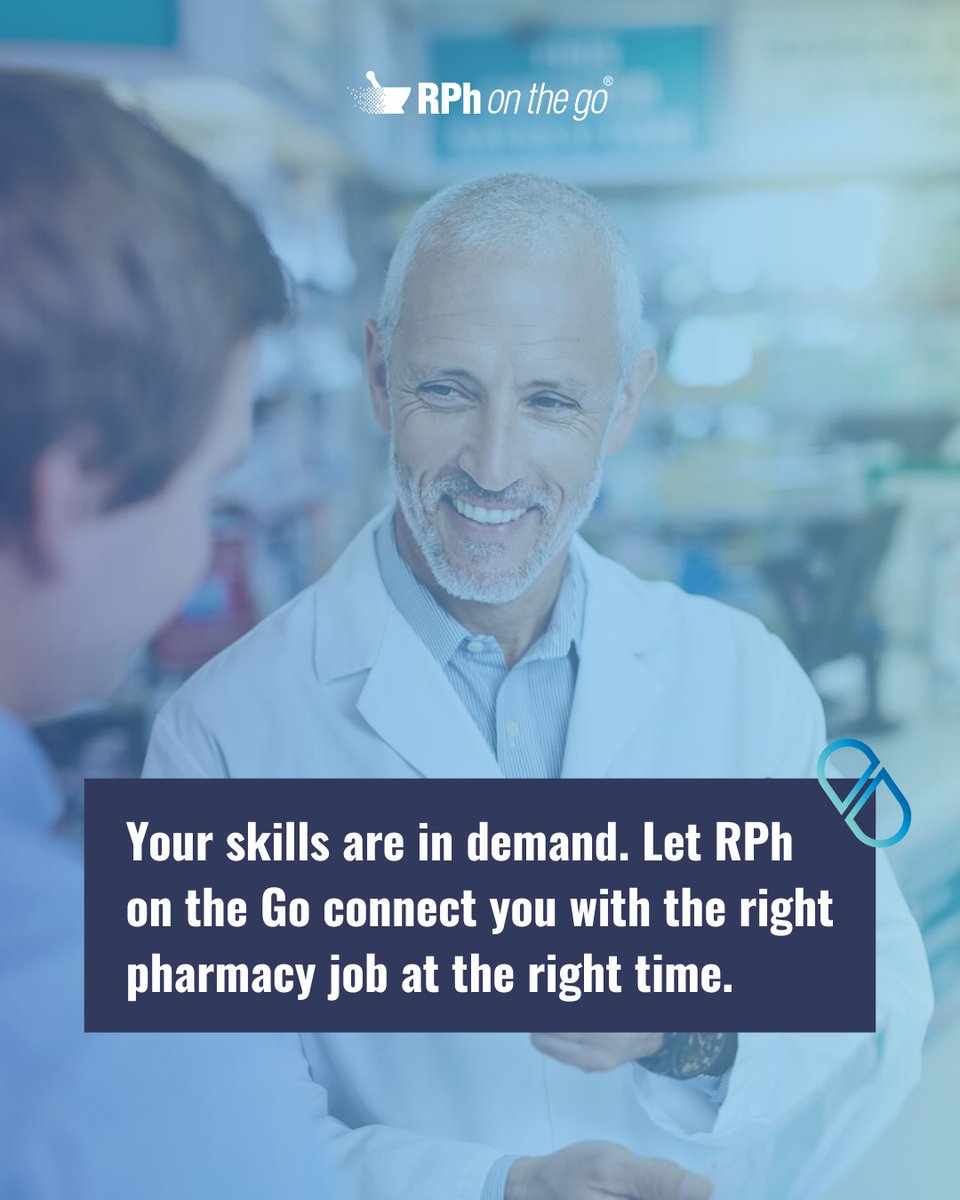 rphonthego's tweet image. Pharmacy professionals, the right job is out there, and we’ll help you find it. Whether you’re looking for local shifts or nationwide opportunities, RPh on the Go connects your skills with the roles that need them most. #PharmacyJobs #RPhOnTheGo