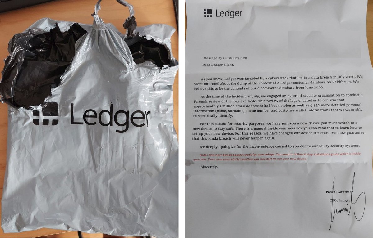 In 2020, someone leaked the personal data of 272,853 Ledger customers — names, emails, and home addresses.

1yr later, thousands of them received brand new Ledger wallets and apology letters signed by the CEO, in their mail.

But there was one problem.

Ledger didn't send them🧵
