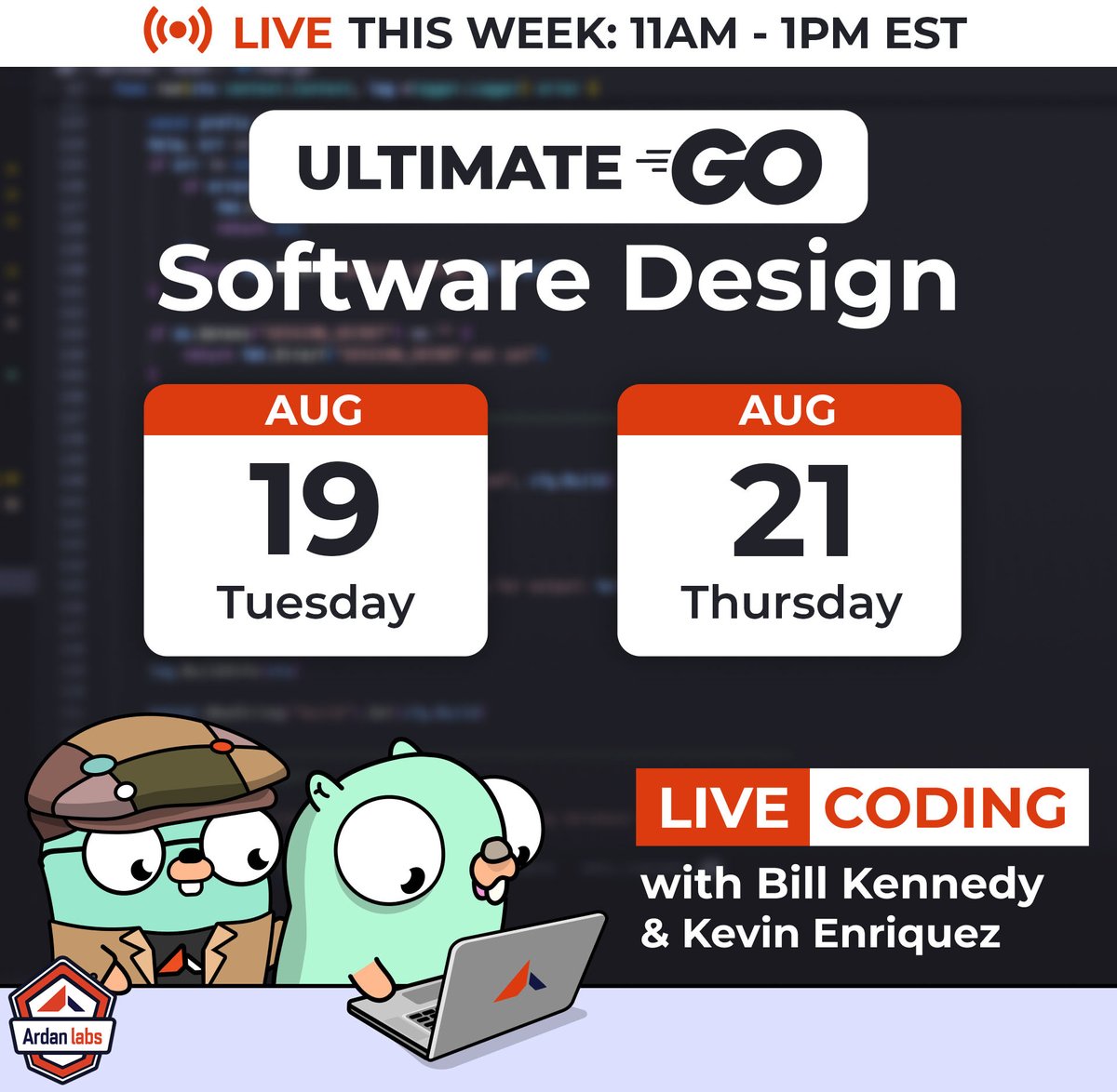 ardanlabs's tweet image. ⏳ 35 minutes to go, Gophers!

Get ready for Software Design LIVE #46 😎

🎥 Watch LIVE today: youtube.com/live/4uAO2nUWv…

Join @KEnriquez21 &amp;amp; @dlsniper  as they dive into this week’s session:

🗓️ Tue. 8/19 &amp;amp; Thu. 8/21
🕚 11am – 1pm EST

#golang #SoftwareDesignLive #Livestream