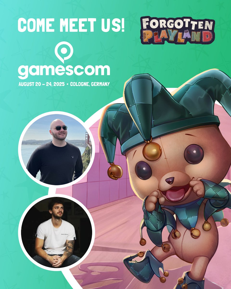 So excited to showcase <a href="/ForgotPlayland/">Forgotten Playland</a> at <a href="/gamescom/">gamescom</a> this week. We will be in hall 4.1! 

We will also be at the <a href="/BuildOnBeam/">Beam</a> event. Excited to catch up with a lot of fellow devs! 

Come say hi 👋