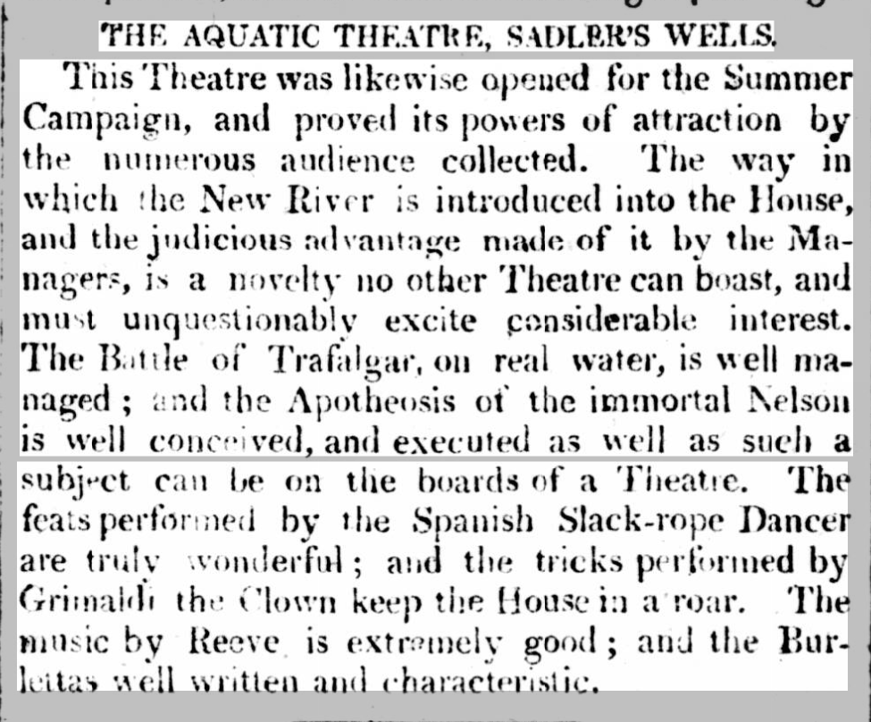 Thomas Morris (@thomasngmorris) on Twitter photo I love this idea: in 1806 the New River was deliberately diverted through <a href="/Sadlers_Wells/">Sadler's Wells</a>  theatre so that they could stage the Battle of Trafalgar on real water. I love this idea: in 1806 the New River was deliberately diverted through <a href="/Sadlers_Wells/">Sadler's Wells</a>  theatre so that they could stage the Battle of Trafalgar on real water.