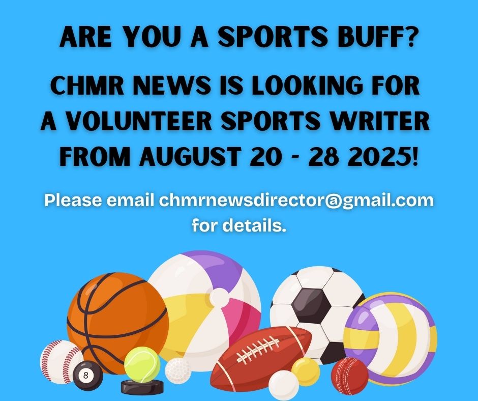 CHMR News Department (@chmrnews) on Twitter photo Have you ever wanted to try writing #Sports for radio? CHMR's sports writer Harold Hardiman is taking a much deserved vacation, so now's your chance! For more details, email chmrnewsdirector@gmail.com.
<a href="/MUNSU35/">MUNSU</a> <a href="/MemorialU/">Memorial University</a> <a href="/themusenl/">The Muse</a> <a href="/MemorialUAlumni/">Memorial University Alumni</a> <a href="/MemorialResLife/">Memorial University Res Life</a> Have you ever wanted to try writing #Sports for radio? CHMR's sports writer Harold Hardiman is taking a much deserved vacation, so now's your chance! For more details, email chmrnewsdirector@gmail.com.
<a href="/MUNSU35/">MUNSU</a> <a href="/MemorialU/">Memorial University</a> <a href="/themusenl/">The Muse</a> <a href="/MemorialUAlumni/">Memorial University Alumni</a> <a href="/MemorialResLife/">Memorial University Res Life</a>