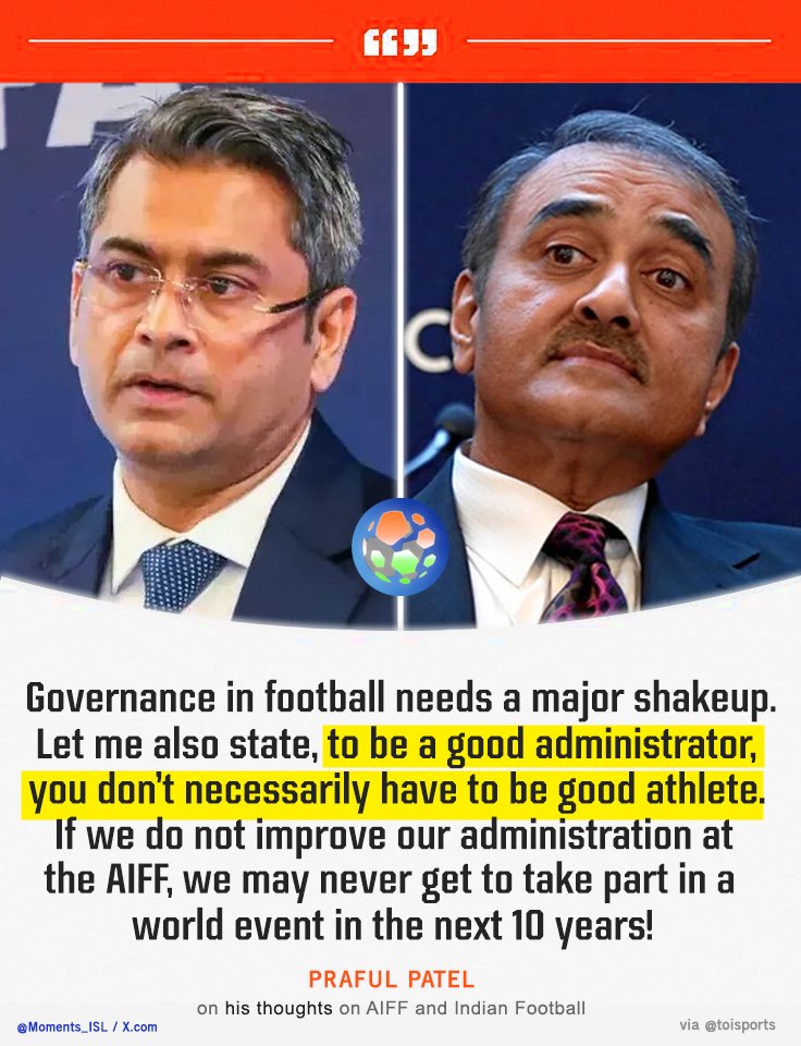 Ex-AIFF President Praful Patel takes a dig at Kalyan Chaubey and the current #IndianFootball regime 👀

He claims, "Governance in football needs a major shakeup" in our nation, while also remarking that a good athlete doesn't necessarily make a good administrator!

SHOTS FIRED 🔥