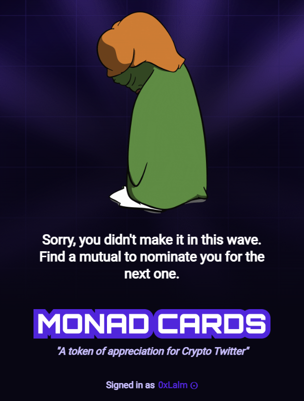 okay, congrats for those who are eligible for Monad Cards

(Need someone to nominate me)
