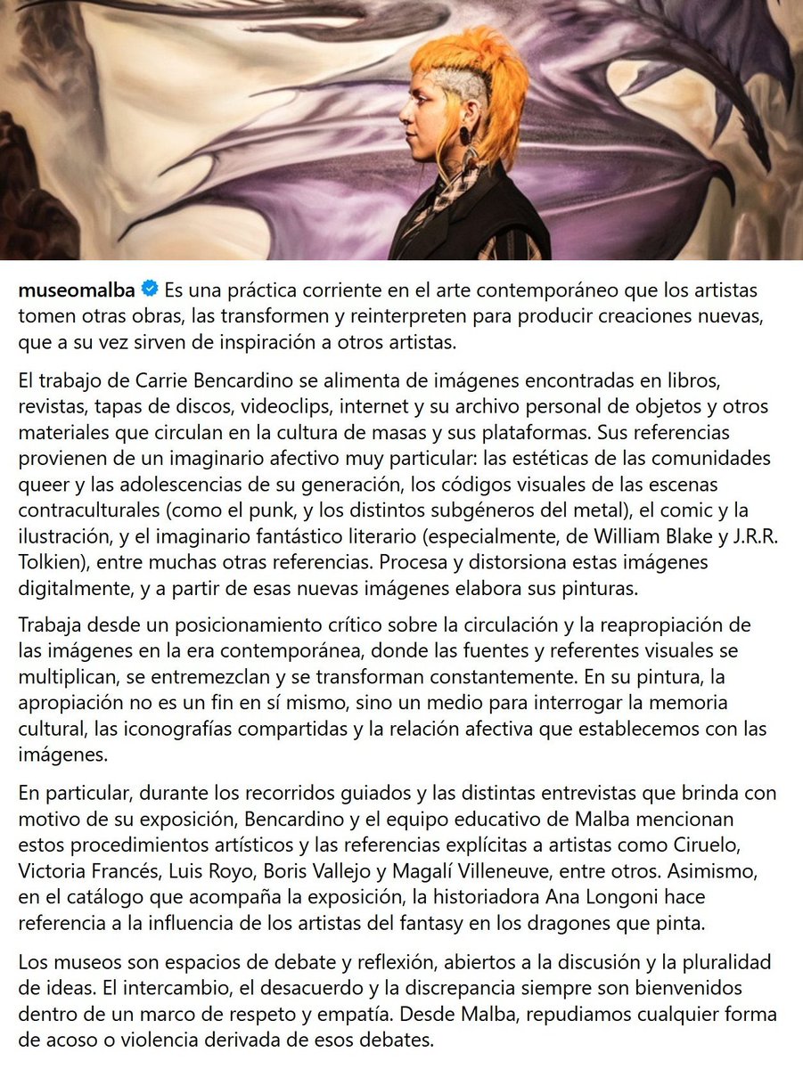 "Ciruelo":
Por el comunicado del MALBA sobre la pintura de Carrie Bencardino