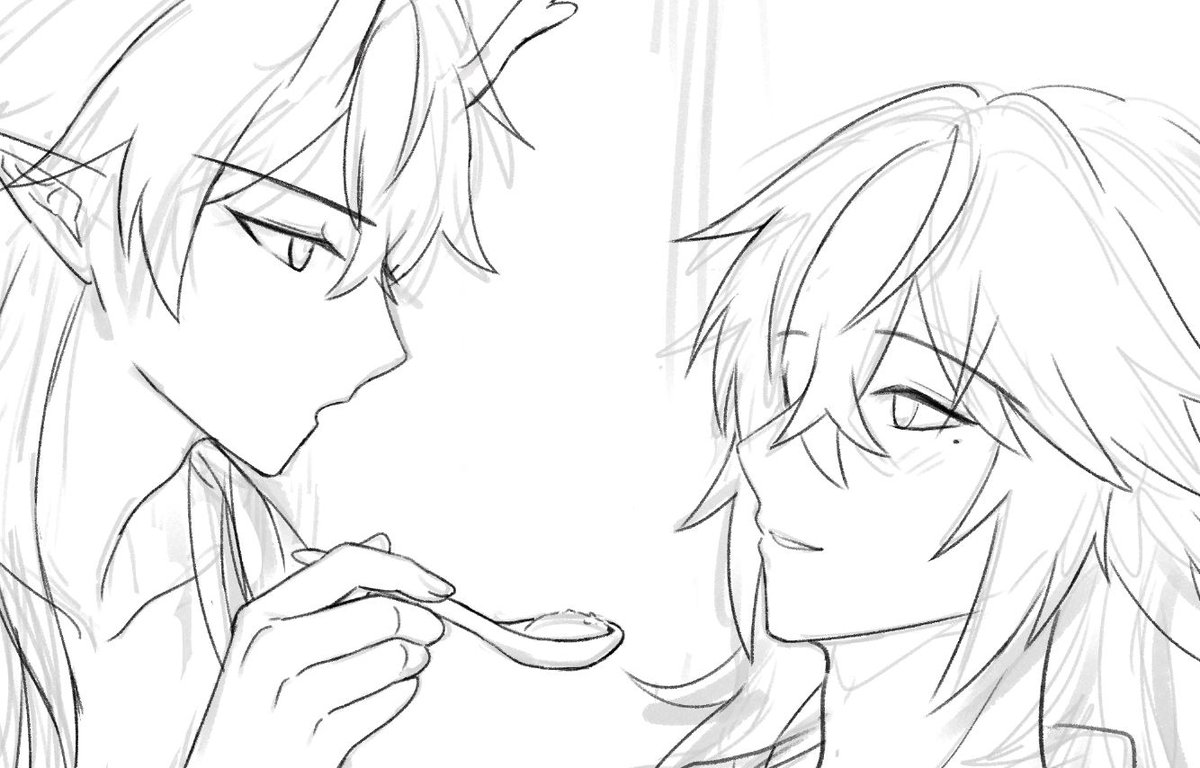 WIP~餵食(本來好像是湯藥😂)
等放假再畫完💤