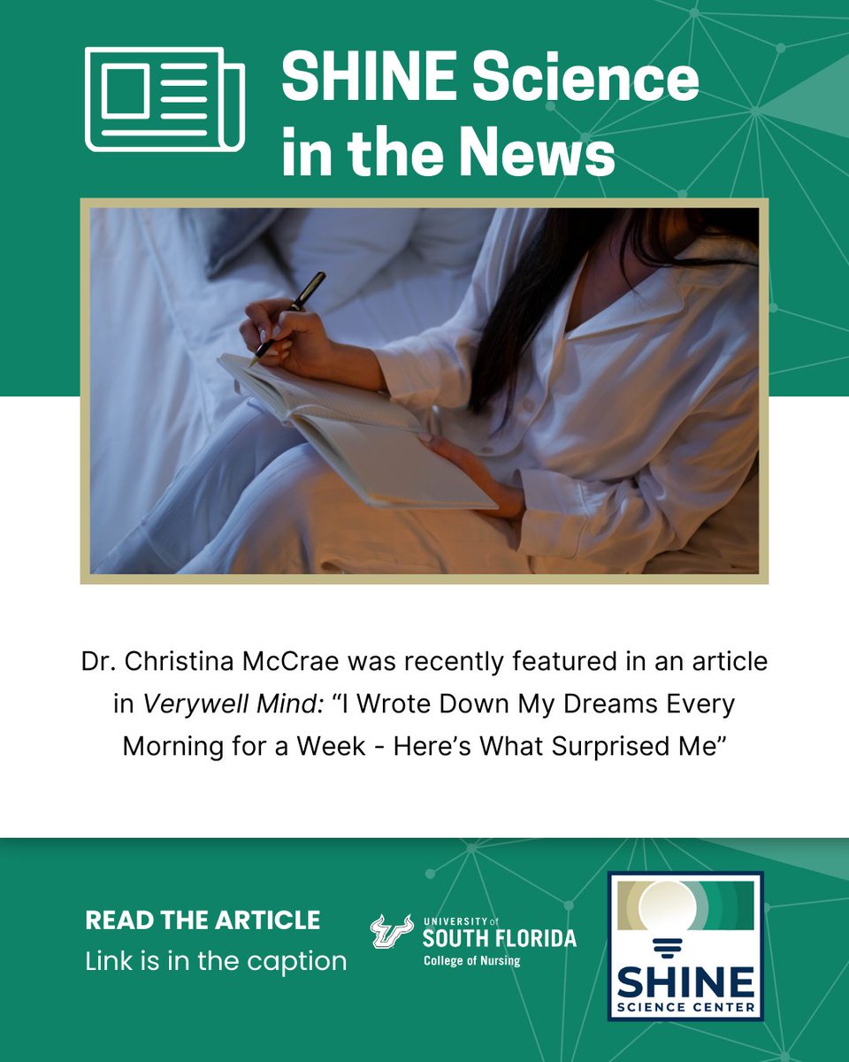 SHINE_sci's tweet image. 🧠✨ Verywell Mind explores the power of dream journaling, and we’re thrilled to see Dr. Christina McCrae, Director of the SHINE Science Center, featured as an expert on how our dreams reflect emotional patterns.

Read more: verywellmind.com
#DreamJournaling #SHINEScience