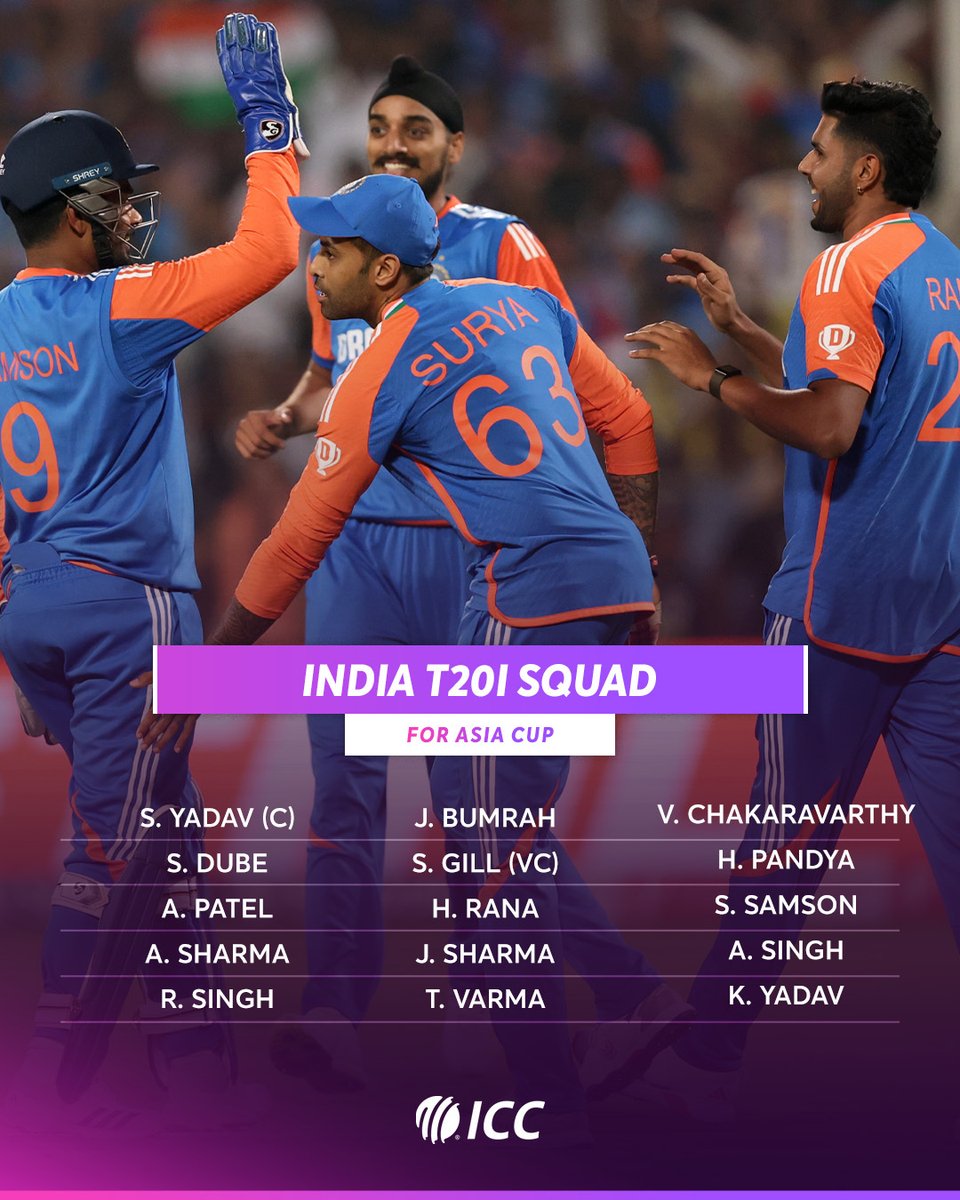ICC's tweet photo. Suryakumar Yadav will lead the T20I defending champions for the upcoming Asia Cup challenge 👊

More ➡️ https://t.co/4TYuDu17ES https://t.co/EnhqA0VcEj