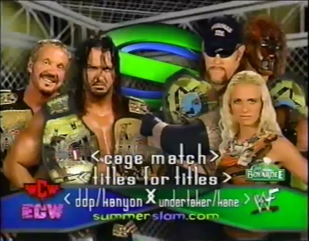 wrestle_hist's tweet photo. 8/19/2001  

The Brothers of Destruction defeated Diamond Dallas Page &amp; Chris Kanyon in a Steel Cage Titles for Titles Match at SummerSlam from the Compaq Center in San Jose, California. 

#WWF #WWE #SummerSlam #TheBrothersOfDestruction #Undertaker #Kane #DiamondDallasPage https://t.co/dvTmArjdDz