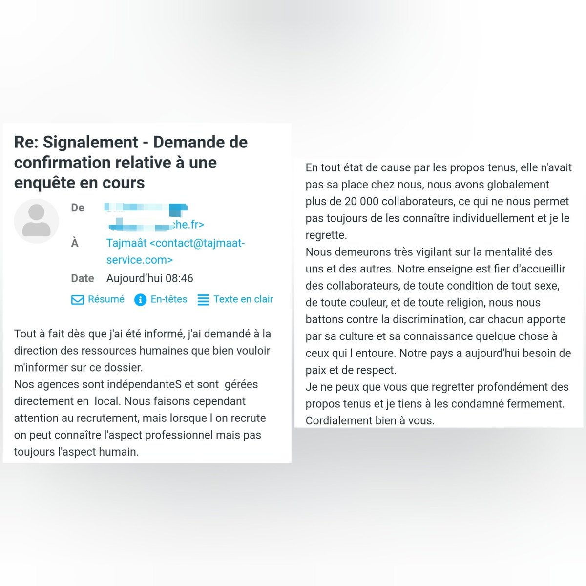 🇫🇷 FLASH - Un directeur de CITYA condamne les propos de Stéphanie et confirme qu’elle n’appartient plus aux effectifs. ✅

De notre côté, ses déclarations ont été signalées à la justice, ce qui l’empêchera de poursuivre dans ce domaine d'activité en discriminant la communauté. 🫡