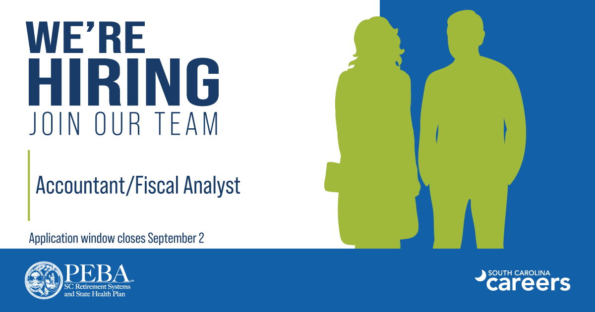 SCPEBA (@scpeba) on Twitter photo ⭐Join our team!⭐We’re looking for a fiscal analyst in our Retirement Benefit Payments department. Apply at governmentjobs.com/careers/sc/peba. ⭐Join our team!⭐We’re looking for a fiscal analyst in our Retirement Benefit Payments department. Apply at governmentjobs.com/careers/sc/peba.