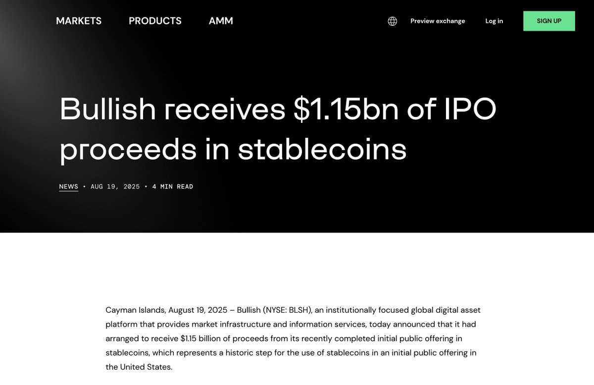 Bullish IPO announcement headline