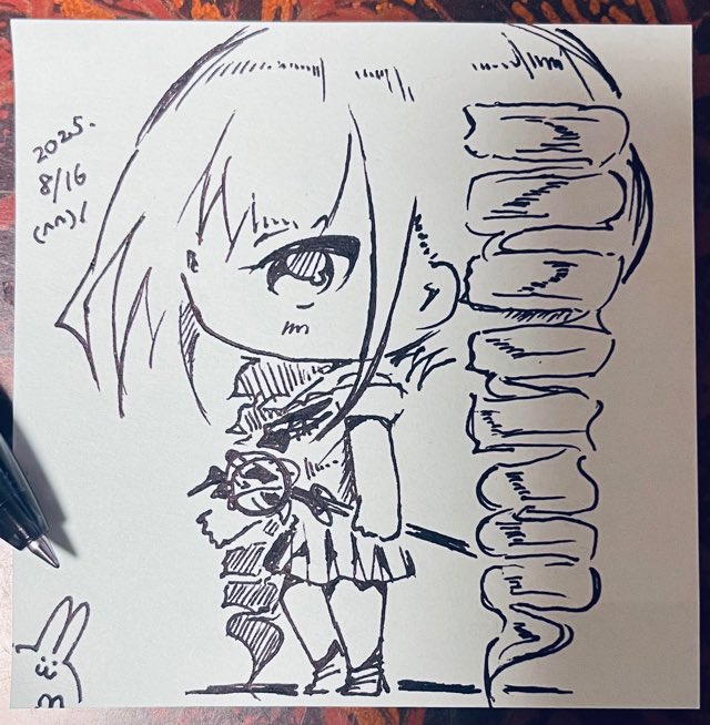 uyutani's tweet photo. #縦ロール 
#落書き 
#ボールペン 
#ふせん 
#monochrome 
#pixivSketch 
#オリジナル https://t.co/AsX5BIV66o
