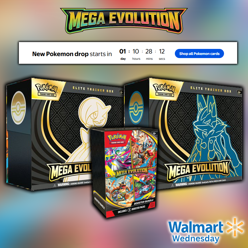 PokeAlerts_'s tweet photo. 🚨 BREAKING NEWS: Mega Evolutions Preorders Dropping at Walmart on Wednesday!

Walmart has confirmed the drop will take place on the 8/20 for Walmart Wednesday! Be ready, these will sell out FAST!

Don't want to miss the drop? Get early product links below 👇 https://t.co/hYXLNpEPNs