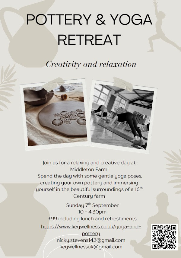 Get ready to relax and create! 🧘‍♀️🏺 A Pottery &amp; Yoga Retreat is happening at the beautiful Middleton Farm Arts &amp; Crafts on Sunday, September 7th from 10:00 AM to 4:30 PM.

🔗 glos.info/whats-on-arts-…