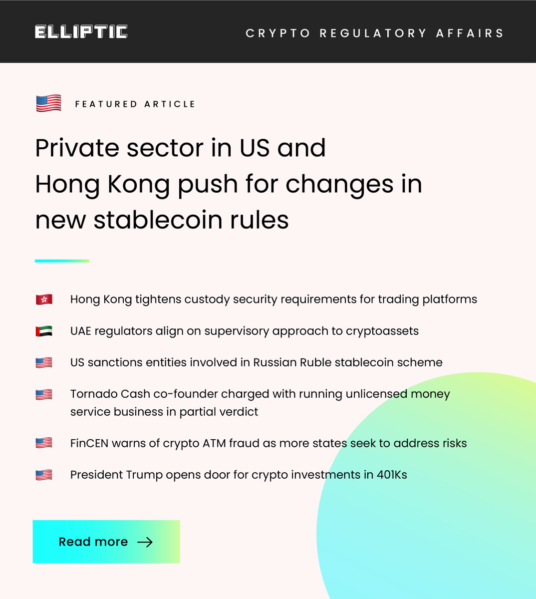 📜 Our latest Crypto Regulatory Affairs update is here. Across Hong Kong  and the US, the private sector is calling for changes and clarification on  stablecoin requirements. Meanwhile, regulators in the UAE
