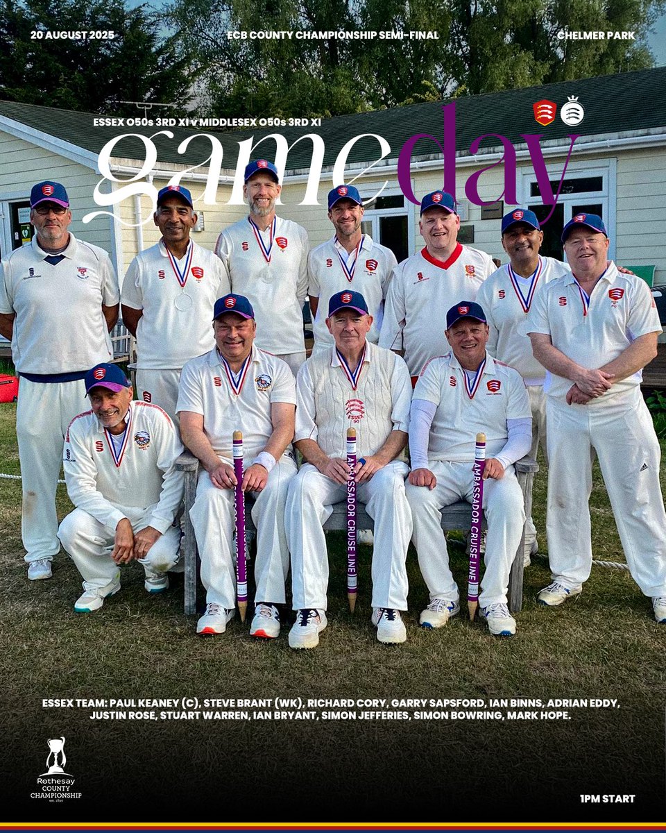 <a href="/VictoriaPolley/">Victoria Polley</a> Essex over 50s 3rd XI bid to make back to back finals when they take on <a href="/Middlesex_CCC/">Middlesex Cricket</a>  <a href="/Chelmsford_CC/">Chelmsford Cricket Club</a> tomorrow. Please come along and show your support.