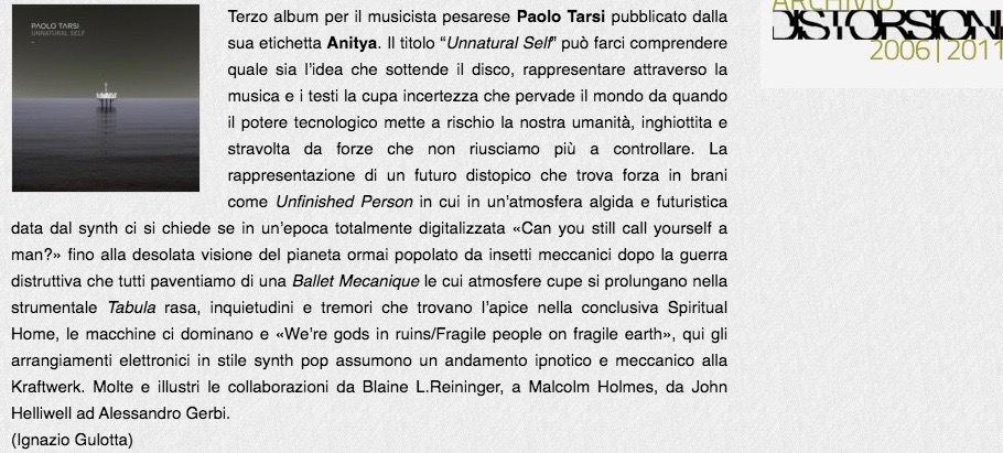 Unnatural Self: la recensione di Distorsioni

#UnnaturalSelf #PaoloTarsi