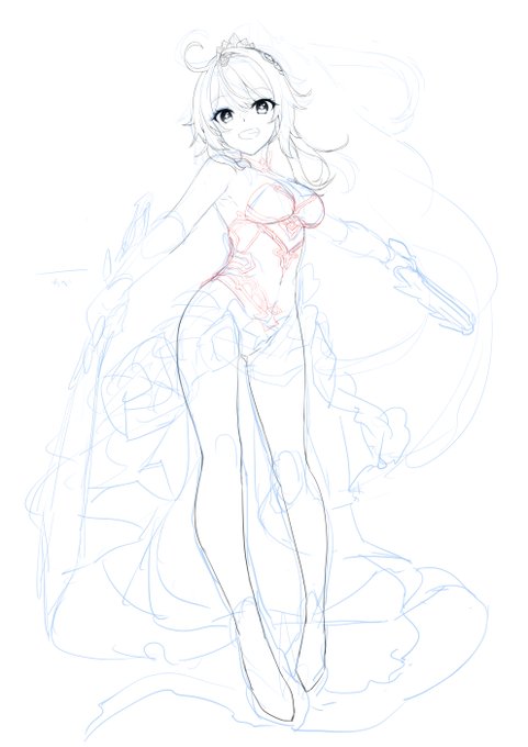 急がずまったり仕事の合間に描いていく予定だけどこの時点で衣装で泣きそうになってるキアナの進捗です 