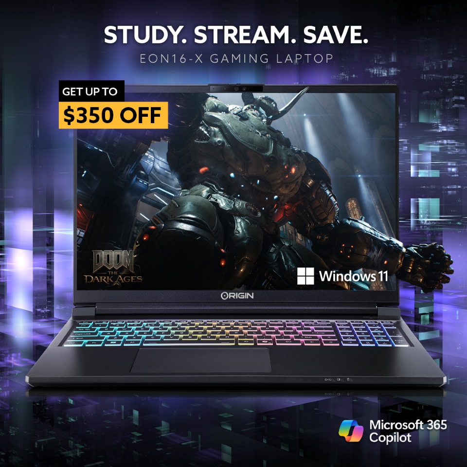 ORIGINPC's tweet photo. 🚀 STUDY. STREAM. SAVE.
The EON16-X does it all—with Windows 11 & Copilot built-in.
Time to ditch Windows 10 before it's game over. ⏳
👉 Upgrade now before it’s too late. https://t.co/KX7VcEQso4
#MicrosoftCopilot #UpgradeToWindows11 #Windows11Gaming #AIWithMicrosoft #Copilot #MicrosoftPartner