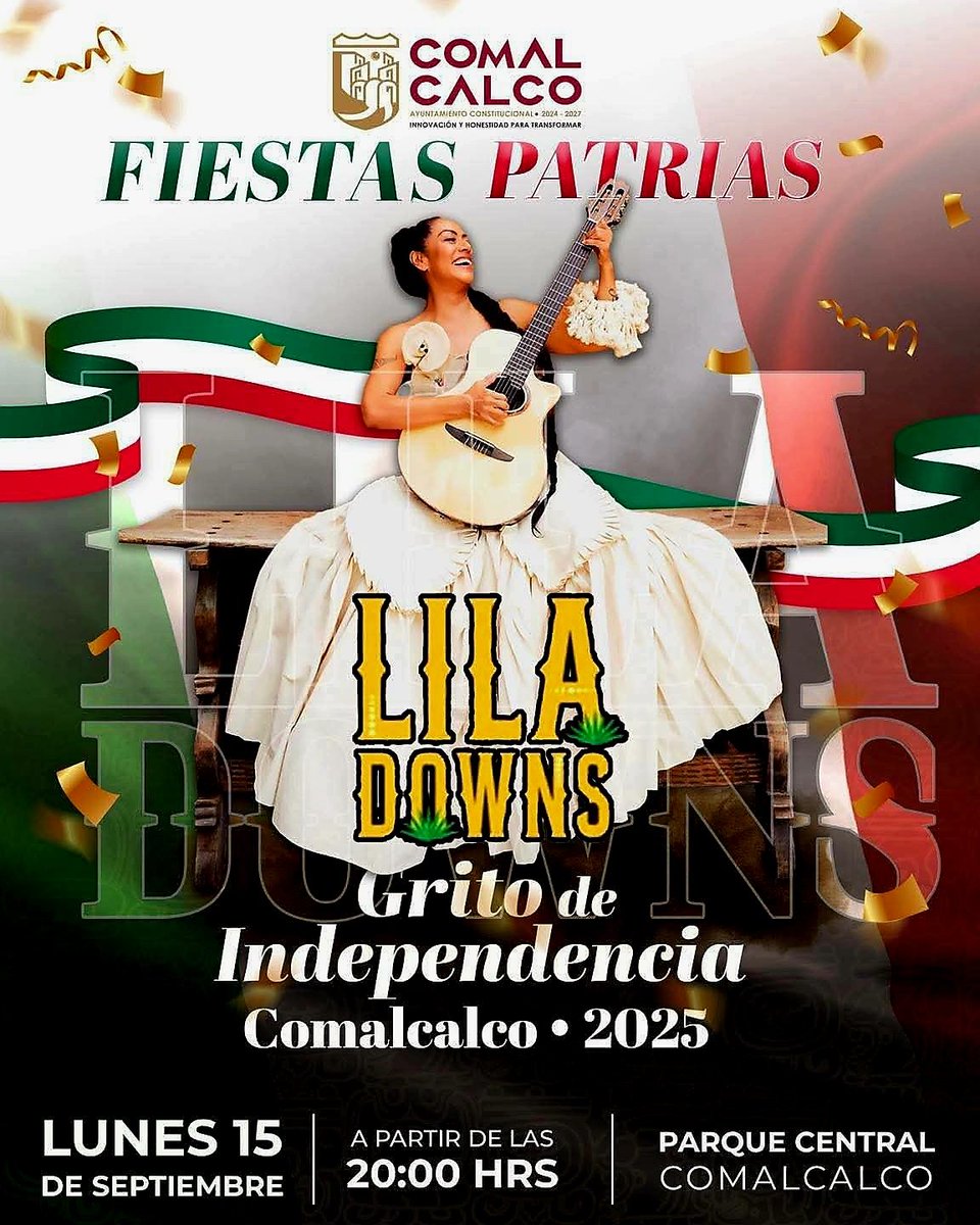 GAPAV3's tweet image. 15 de septiembre. Lila Downs en Comalcalco, Tabasco. Después de la ceremonia oficial del grito de independencia. Plaza central benito Juárez.

#V3ESPECTÁCULOS