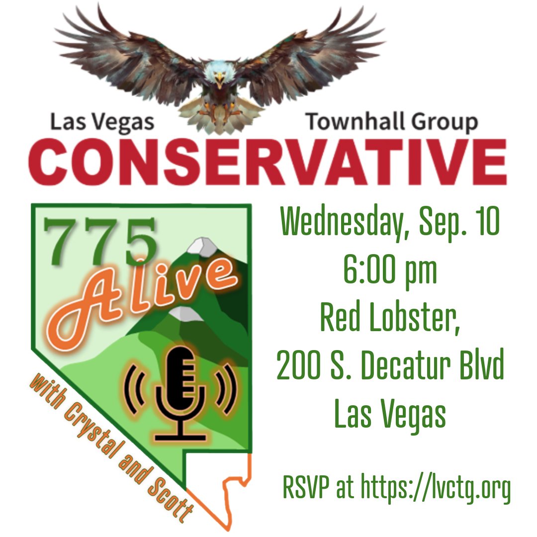 775AlivePodcast's tweet photo. Join us on September 10th in Las Vegas as we join @LVConTH to discuss bridging the gap between urban and rural Nevada! RSVP to https://t.co/qFVHdO4ePN
#ruralNevada #lasvegasconservatives https://t.co/WRvsYTwnTu