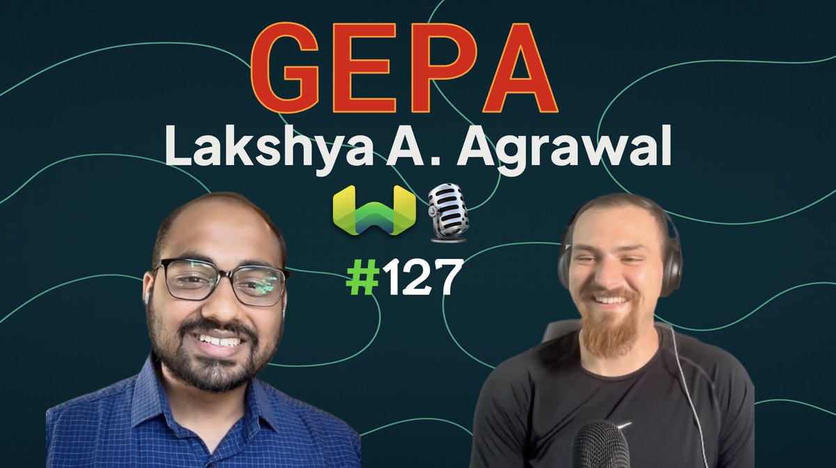 Weaviate Podcast (@weaviatepodcast) on Twitter photo Weaviate Podcast #127 with Lakshya A. Agrawal (<a href="/LakshyAAAgrawal/">Lakshya A Agrawal</a>) and Connor Shorten (<a href="/CShorten30/">Connor Shorten</a>)! 🎙️🎉
This podcast covers:
• Natural Language Rewards
• Evolution of DSPy
• Pareto-Optimal Candidate Selection
• Domain Specific Knowledge
• Exploration and Diversity
• Weaviate Podcast #127 with Lakshya A. Agrawal (<a href="/LakshyAAAgrawal/">Lakshya A Agrawal</a>) and Connor Shorten (<a href="/CShorten30/">Connor Shorten</a>)! 🎙️🎉
This podcast covers:
• Natural Language Rewards
• Evolution of DSPy
• Pareto-Optimal Candidate Selection
• Domain Specific Knowledge
• Exploration and Diversity
•