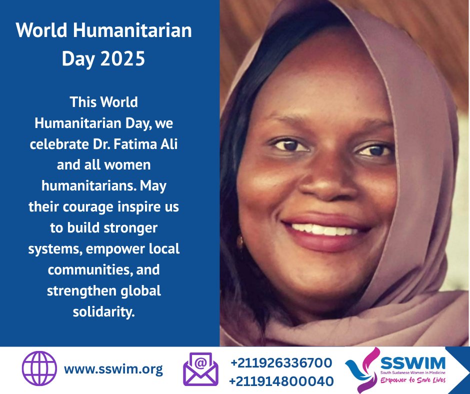 🌍 On #WorldHumanitarianDay, we honor Dr. Fatima Ali, who goes where others won’t. From Rubkona to Ulang, she takes vaccines &amp; hope to children in the hardest-to-reach corners of South Sudan.
Read her story 👉  bit.ly/3HFx3rV
#SupportWomenHumanitarians #SSWIM