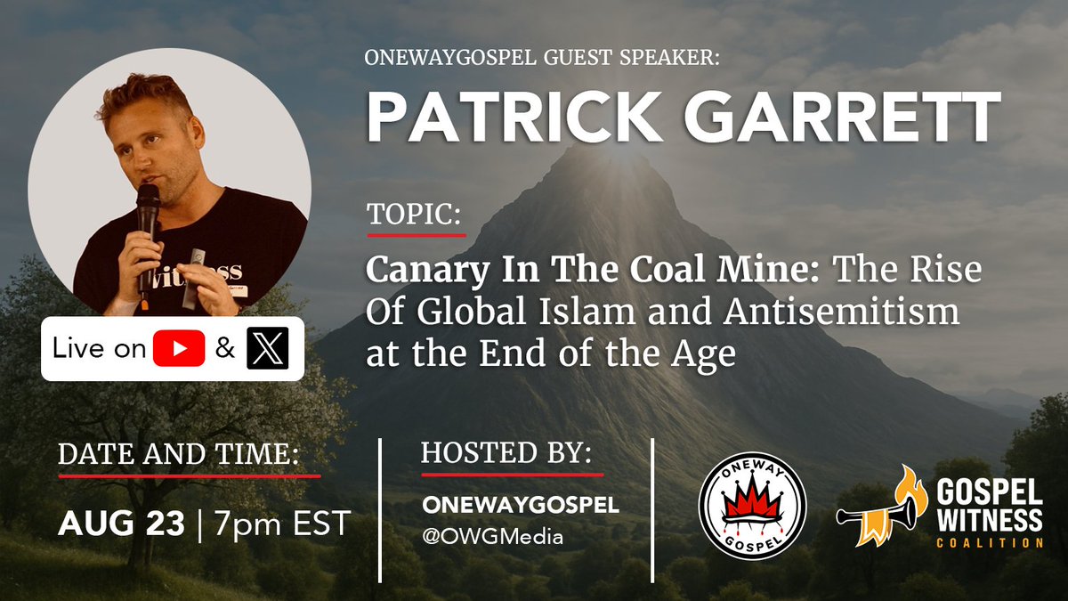 OneWGospel's tweet photo. In Islamic prophecy, Isa comes to deny the cross and destroy Christianity. The truth? Jesus returns as the Son of God, the King of Kings, and the Judge of all nations.
Join Patrick Garrett LIVE as he unpacks why the rise of Islam is not just geopolitical but eschatological. https://t.co/Q3Jul4Ffo2