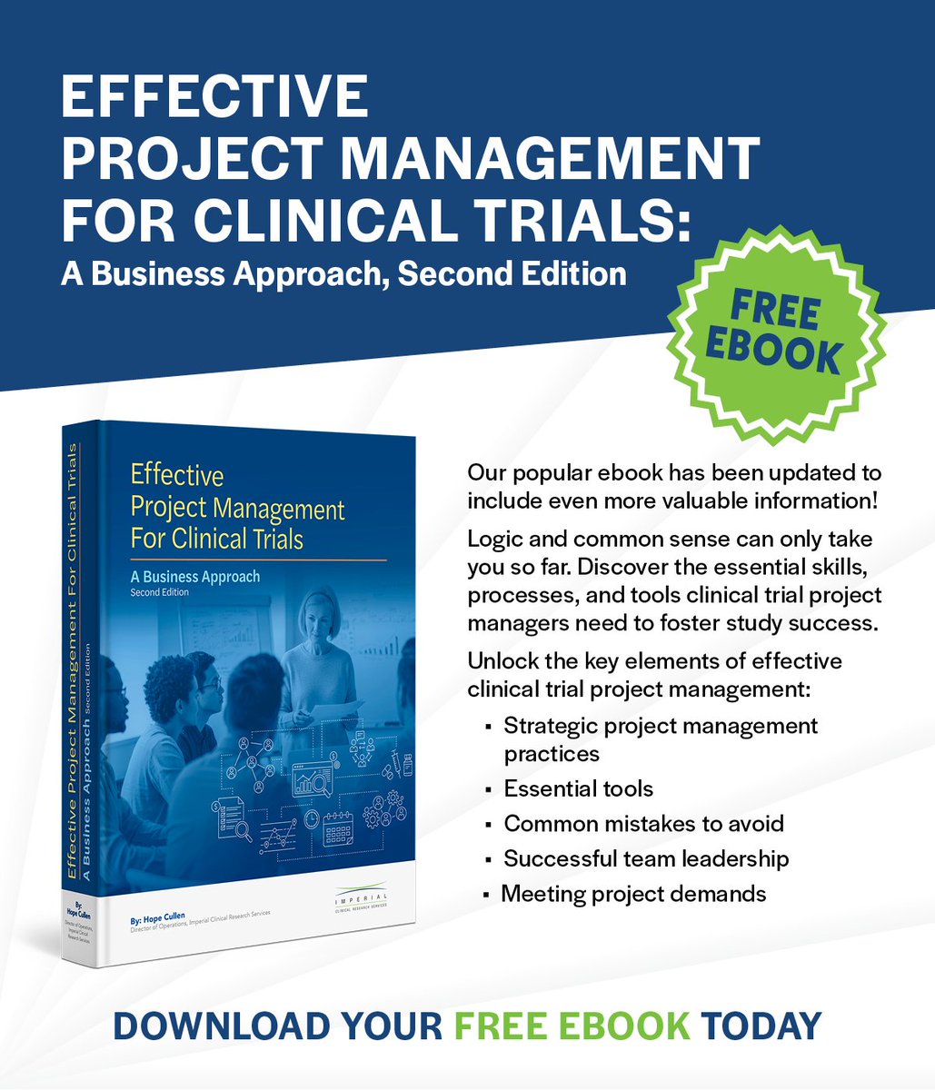 ImperialCRS's tweet image. The discipline of #projectmanagement has proven to be the most effective way to achieve project goals. 

Download our ebook, Effective Project Management for Clinical Trials, 2nd Ed. at hubs.la/Q03D3BDV0

#ClinicalTrials 
#eBookDownload