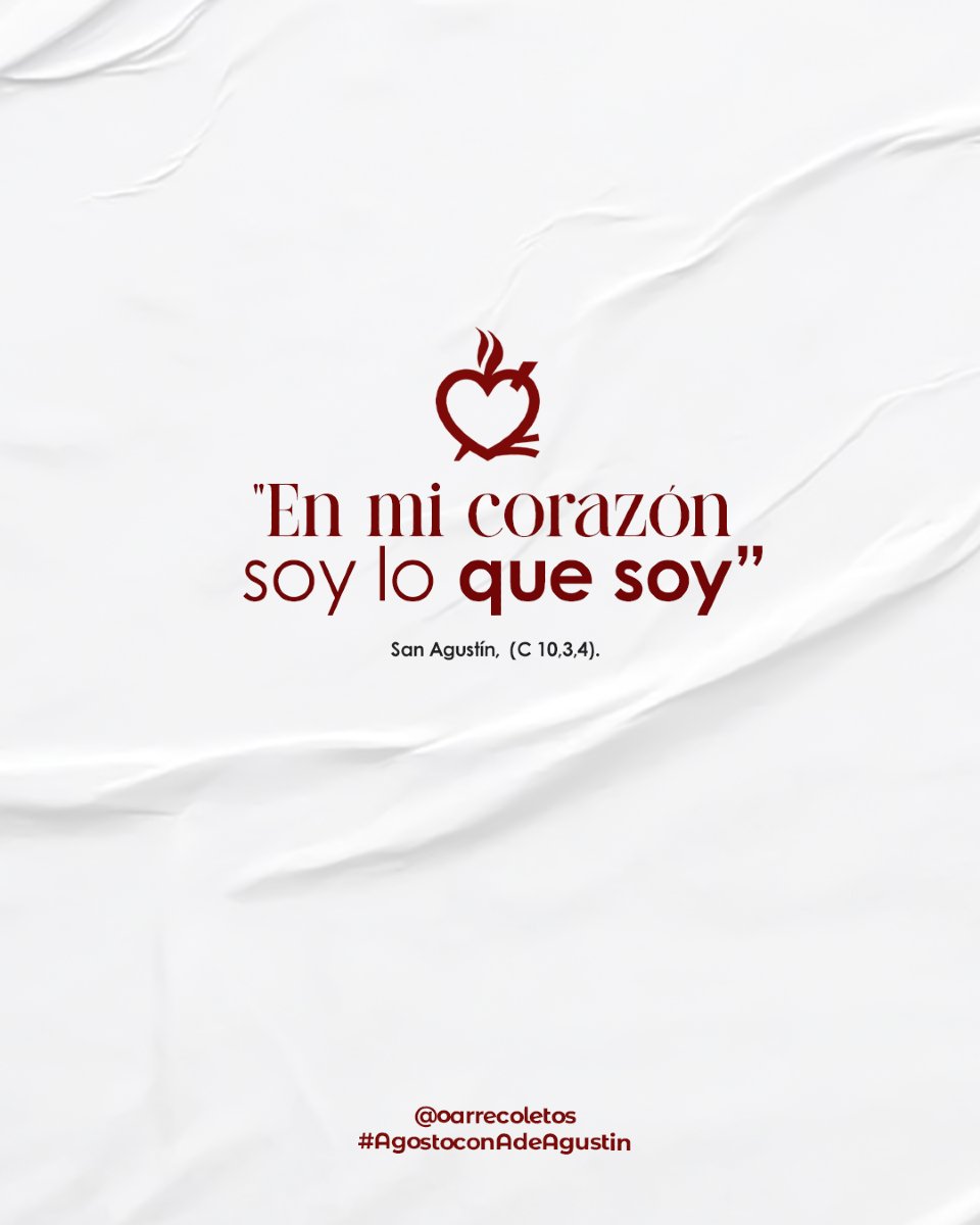 #AgostoConAdeAgustín 🫀✨ “En mi corazón soy lo que soy”  (C 10,3,4)

San Agustín nos invita a reconocer nuestra verdad más profunda: lo que somos en nuestro corazón refleja nuestra esencia. No podemos ocultarnos ni pretender ser otros; solo siendo auténticos podemos abrirnos a