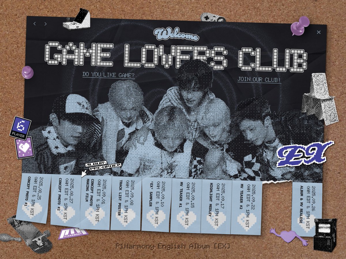 P1H_official's tweet image. Game Lovers Club ✧*:･ﾟActivity Plan

♡･ﾟRELEASE 2025.09.26 0AM (EDT) / 1PM (KST)

#P1Harmony #피원하모니 #P1H #EX