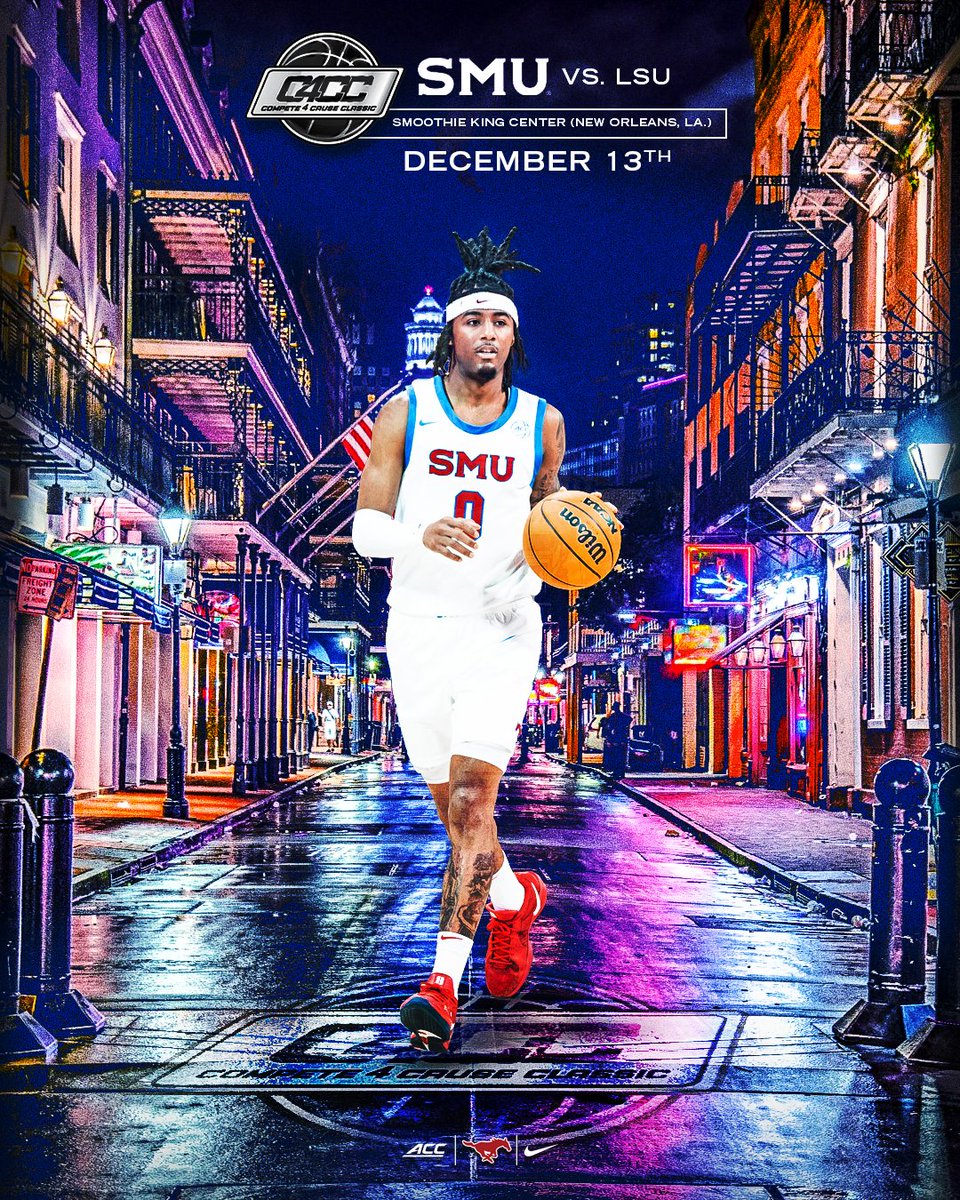 See you in New Orleans📍

🏀 Compete 4 Cause Classic | SMU vs LSU
🗓️ Dec. 13th
📍 Smoothie King Center | New Orleans, LA
🎟️ Tickets on sale Aug. 20th
🔗 tinyurl.com/26b74gm5

#GoMustangs
