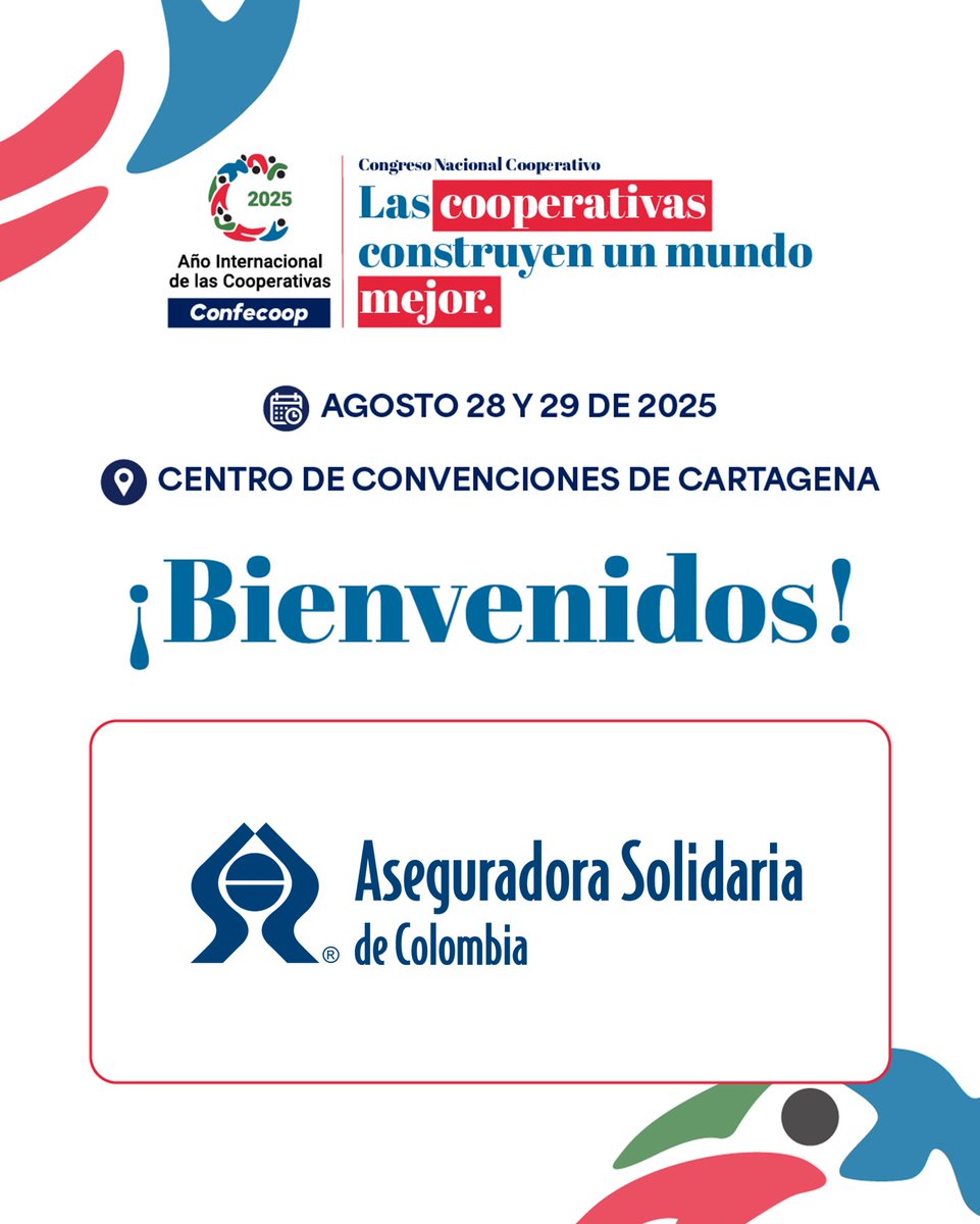 Confecoop (@confecoopcol) on Twitter photo 🟢Nuevo Aliado Estratégico se suma al 24 Congreso Nacional Cooperativo.
28 y 29 de agosto
Cartagena 
💥BIENVENIDO ASEGURADORA SOLIDARIA 💥
Las cooperativas construyen un mundo mejor 
confecoop.coop/agenda-confeco… 🟢Nuevo Aliado Estratégico se suma al 24 Congreso Nacional Cooperativo.
28 y 29 de agosto
Cartagena 
💥BIENVENIDO ASEGURADORA SOLIDARIA 💥
Las cooperativas construyen un mundo mejor 
confecoop.coop/agenda-confeco…