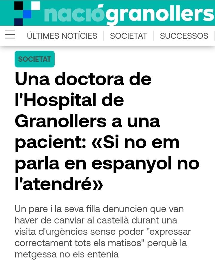 Xavier Cruzado 💙 (@xaviercruzado) on Twitter photo L'<a href="/hggranollers/">Hospital General de Granollers</a> pot haver renovat la façana, però la catalanofòbia d'alguns dels seus "professionals" importats de fora, es segueix fent evident.
<a href="/mantincelcatala/">Mantinc el Català</a> amb <a href="/salutcat/">Salut</a> <a href="/llenguacat/">Plataforma per la Llengua 📢</a>
<a href="/granollers/">Granollers</a>
#SalvemGranollers
#SalvemCatalunya amb els nostres professionals de la salut. L'<a href="/hggranollers/">Hospital General de Granollers</a> pot haver renovat la façana, però la catalanofòbia d'alguns dels seus "professionals" importats de fora, es segueix fent evident.
<a href="/mantincelcatala/">Mantinc el Català</a> amb <a href="/salutcat/">Salut</a> <a href="/llenguacat/">Plataforma per la Llengua 📢</a>
<a href="/granollers/">Granollers</a>
#SalvemGranollers
#SalvemCatalunya amb els nostres professionals de la salut.