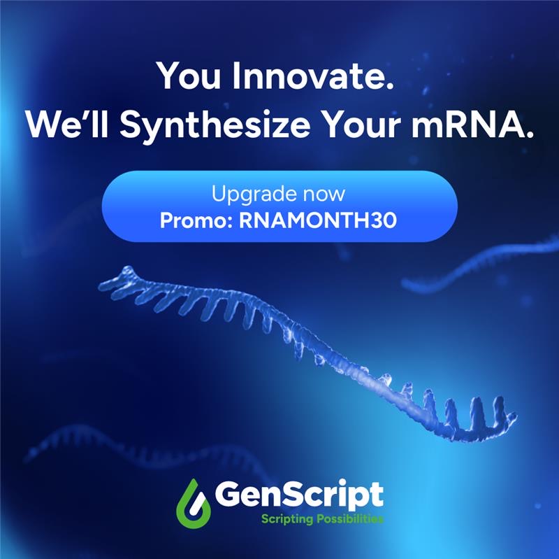 GenScript's tweet image. This RNA Month, make progress faster—with expert synthesis you can rely on.
Claim your 30% OFF RNA Month bonus. Use code: RNAMONTH30
Get started now: bit.ly/4lCq4y5
#RNAMonth #mRNA #GenScript #RNAInnovation #RNAMONTH30