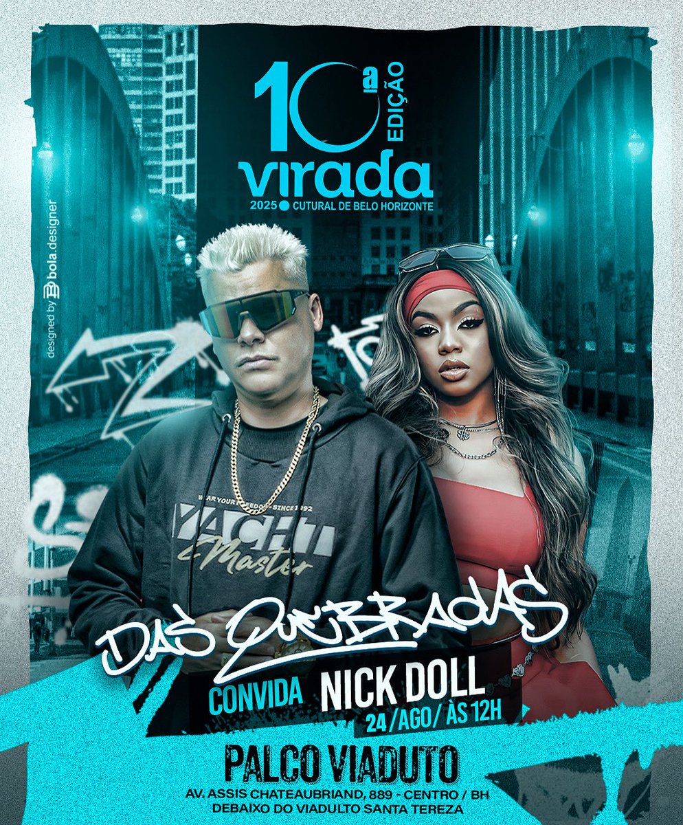 Domingo subo no Palco Sagrado do Viaduto Santa Tereza as 12:HS
Pela Virada Cultural de Belo Horizonte!

Na companhia de DJ <a href="/clebinquirino/">Clebin Quirino</a> e minha convidada especial a talentosíssima @nickdool e 
As grafiteiras @yasmim_stardiva @tinasouloficial 

Art: @boladesigner