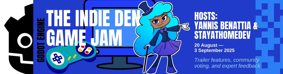 StayAtHomeDev's tweet image. New #godotengine game jam starts tomorrow, Aug 20.

Sponsored by The Indie Den and r/indiegames.

I&apos;ll be a judge.

Best games will be featured in a video on my channel.

Sign up and make something cool 😉 

itch.io/jam/the-indie-…