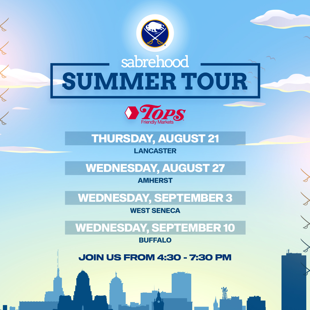 Buffalo Sabres (@buffalosabres) on Twitter photo Summer is winding down and we have some fun stops planned with our friends <a href="/TopsMarkets/">Tops Markets</a>!
🔹Lawn sign giveaway (while supplies last)
🔹Prize wheel & games
🔹Sweepstakes for Home Opener tickets, signed merch & more!
🔹Sabretooth appearances
Full details → bufsabres.co/4fP0sNi Summer is winding down and we have some fun stops planned with our friends <a href="/TopsMarkets/">Tops Markets</a>!
🔹Lawn sign giveaway (while supplies last)
🔹Prize wheel & games
🔹Sweepstakes for Home Opener tickets, signed merch & more!
🔹Sabretooth appearances
Full details → bufsabres.co/4fP0sNi