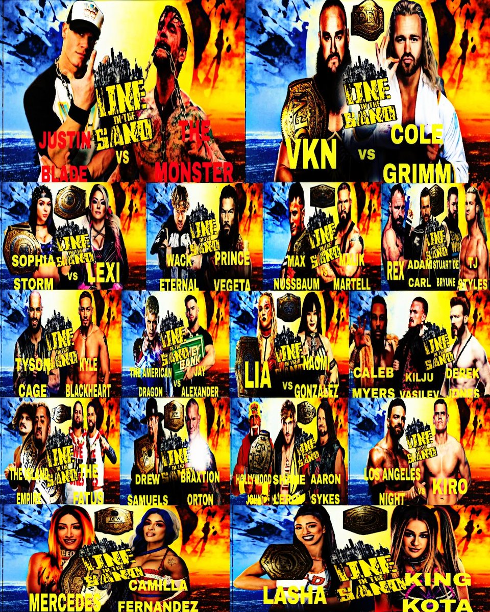 DEMON FIRE WRESTLING (@dfw_wrestling) on Twitter photo The ENTIRE 2025 #DFWLineInTheSand CARD IS OFFICIALLY HERE!
Potentially the most stacked PPV OF ALL TIME, Do not miss it this friday and saturday right here on X!
<a href="/VKN25118212/">VKN</a> <a href="/AdamCarl2005/">Adam Carl</a> <a href="/StuartDeBe_/">The ONE Stuart De Bryune</a> <a href="/TJ_STYLESS/">TJ STYLESS</a> <a href="/undeadcl0wn/">☆don☆</a> <a href="/KyleBlackheart0/">Kyle Blackheart</a> <a href="/Dragon_DFW/">The American Dragon</a> The ENTIRE 2025 #DFWLineInTheSand CARD IS OFFICIALLY HERE!
Potentially the most stacked PPV OF ALL TIME, Do not miss it this friday and saturday right here on X!
<a href="/VKN25118212/">VKN</a> <a href="/AdamCarl2005/">Adam Carl</a> <a href="/StuartDeBe_/">The ONE Stuart De Bryune</a> <a href="/TJ_STYLESS/">TJ STYLESS</a> <a href="/undeadcl0wn/">☆don☆</a> <a href="/KyleBlackheart0/">Kyle Blackheart</a> <a href="/Dragon_DFW/">The American Dragon</a>