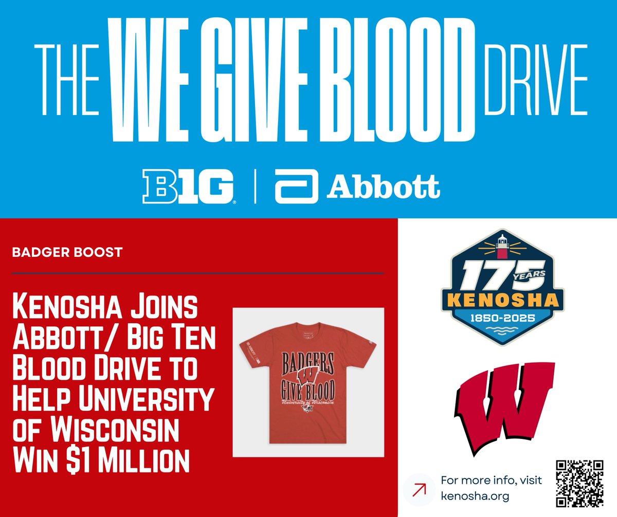 City_of_Kenosha's tweet photo. Kenosha Mayor’s Office to Participate in Abbott/Big Ten Blood Donation Competition in Support of UW-Madison https://t.co/lVr4FSzbVf https://t.co/kSkwZ7EUO5