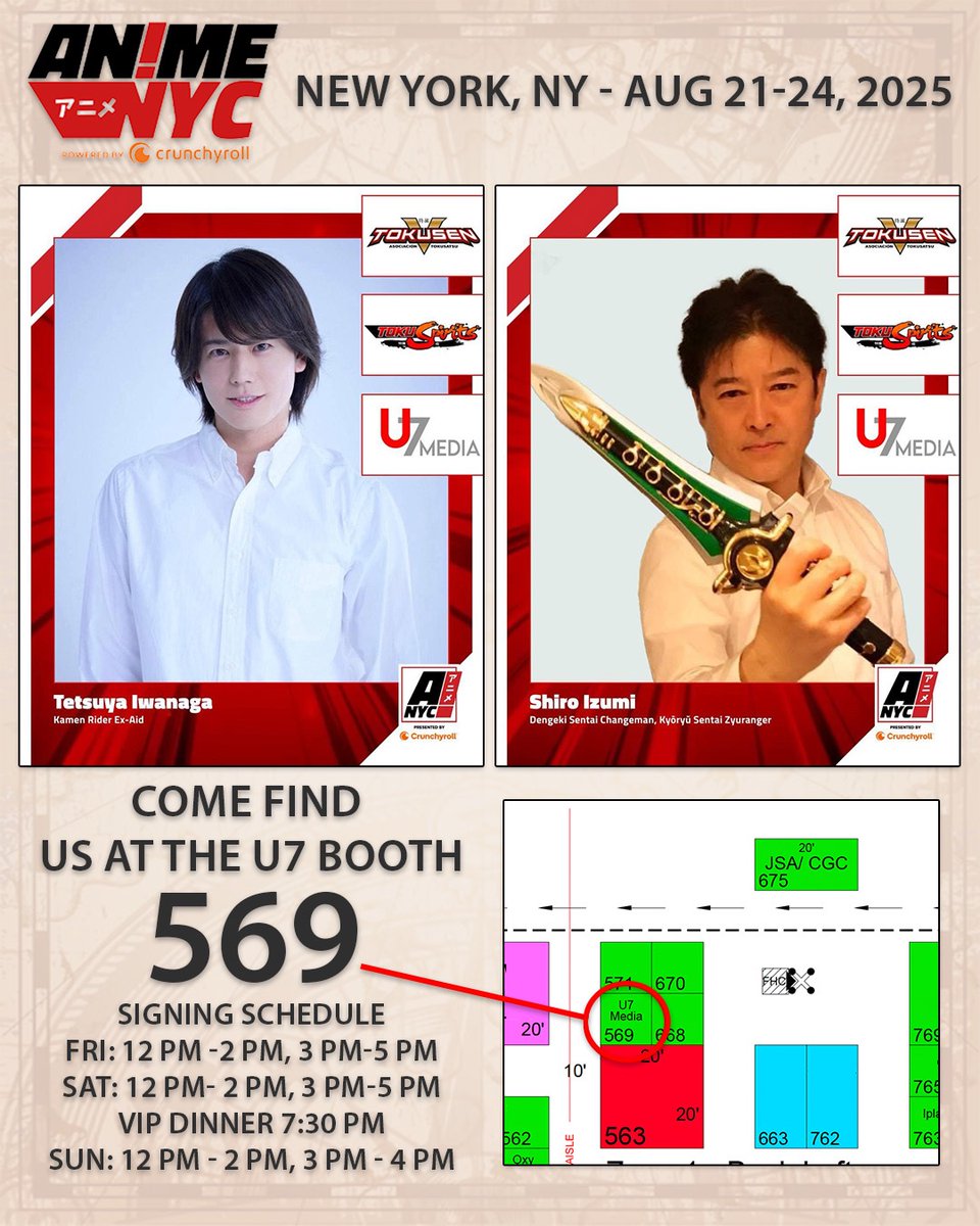 Tokusatsu fans in the New York Area! This weekend two legends will be at <a href="/animenyc/">Anime NYC</a> !!! They are Tetsuya Iwanaga, best known as the CEO of Genm Corp / Kamen Rider Genm, Dan Kuroto from Kamen Rider Ez-Aid and Shiro Izumi, best known as Dragon Ranger Burai from Kyoryu Sentai
