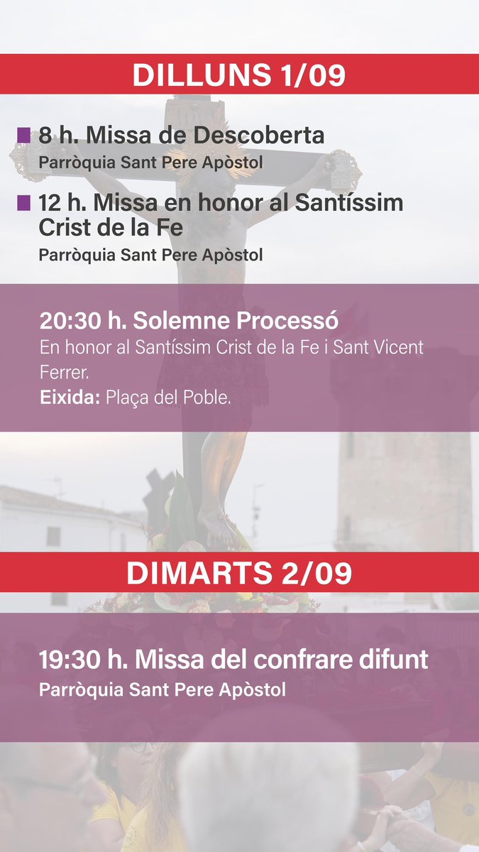 SagredoMarco's tweet image. #PROGRAMACIÓ  ✝️ 
Consulta la programació de tots els actes de religiosos de Festes Paterna 2025
