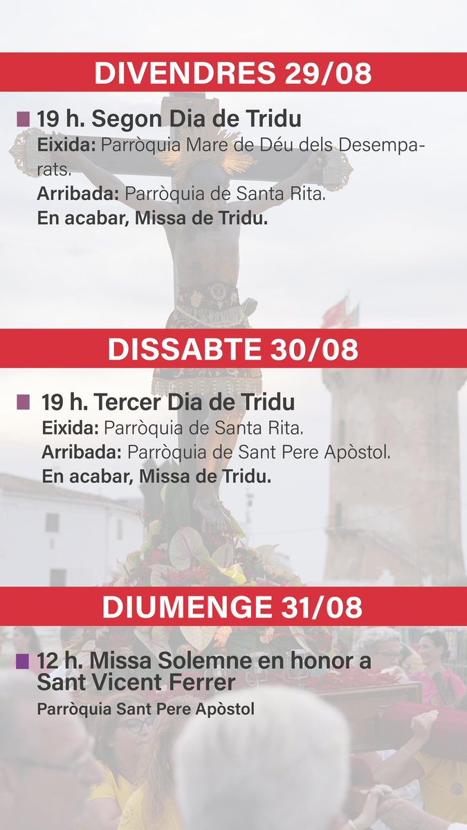 SagredoMarco's tweet image. #PROGRAMACIÓ  ✝️ 
Consulta la programació de tots els actes de religiosos de Festes Paterna 2025