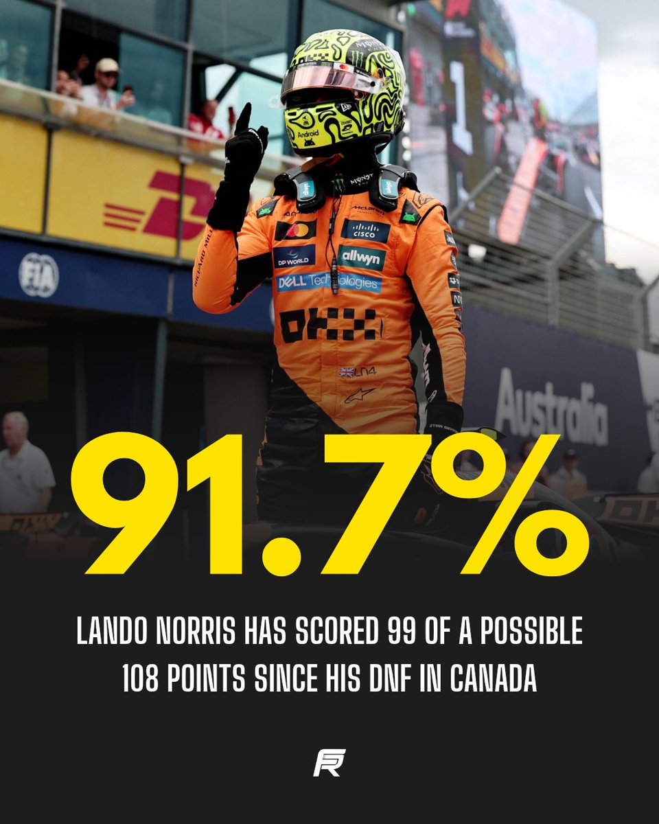 FORMULA ROOM (@formularoom) on Twitter photo Lando Norris has scored 99 of a possible 108 points since his DNF in Canada, that is 91.7%! ๐ณ๐ฅ #f1
๐: <a href="/F1GuyDan/">Daniel Valente ๐๏ธ</a> Lando Norris has scored 99 of a possible 108 points since his DNF in Canada, that is 91.7%! ๐ณ๐ฅ #f1
๐: <a href="/F1GuyDan/">Daniel Valente ๐๏ธ</a>