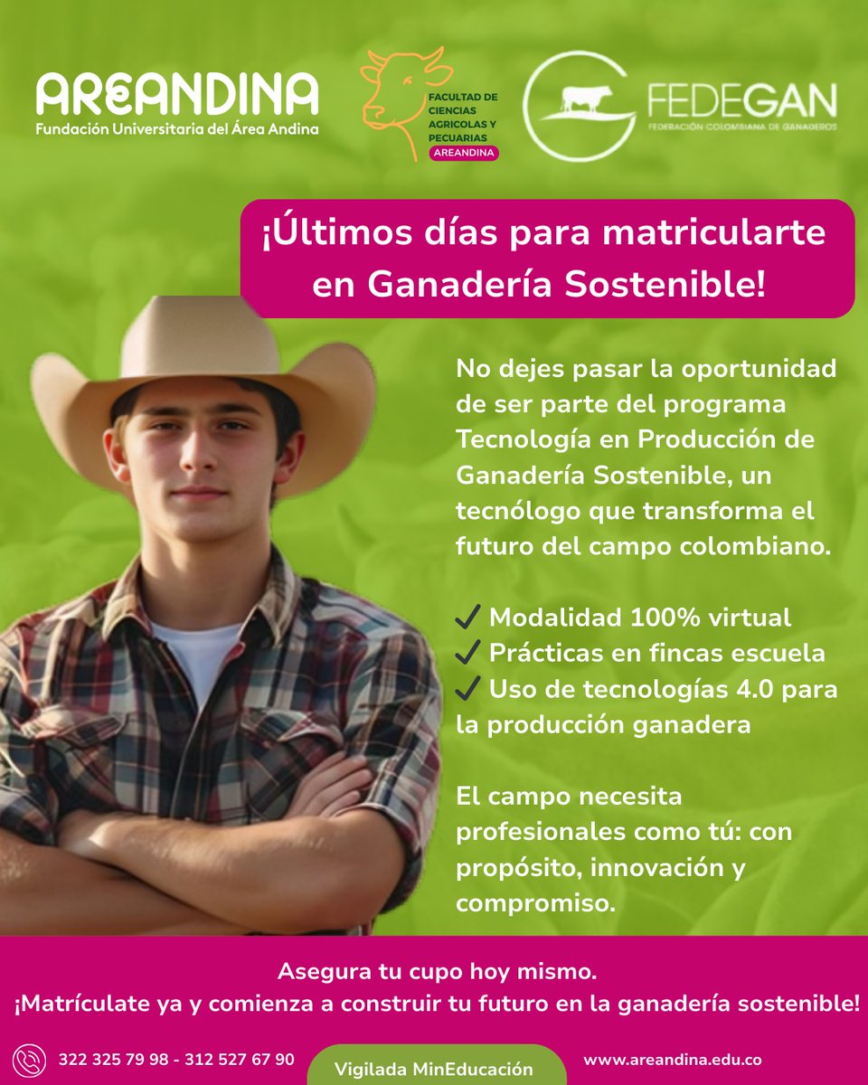 AGUACHICA PASIÓN GANADERA (@plaguachicafng) on Twitter photo <a href="/Fedegan/">FEDEGAN</a> <a href="/jflafaurie/">José Félix Lafaurie</a> <a href="/alvarocomunica/">Álvaro Quintana</a>
*Últimos días para matricularte en Ganadería Sostenible*
#ganaderiasostenible <a href="/Fedegan/">FEDEGAN</a> <a href="/jflafaurie/">José Félix Lafaurie</a> <a href="/alvarocomunica/">Álvaro Quintana</a>
*Últimos días para matricularte en Ganadería Sostenible*
#ganaderiasostenible